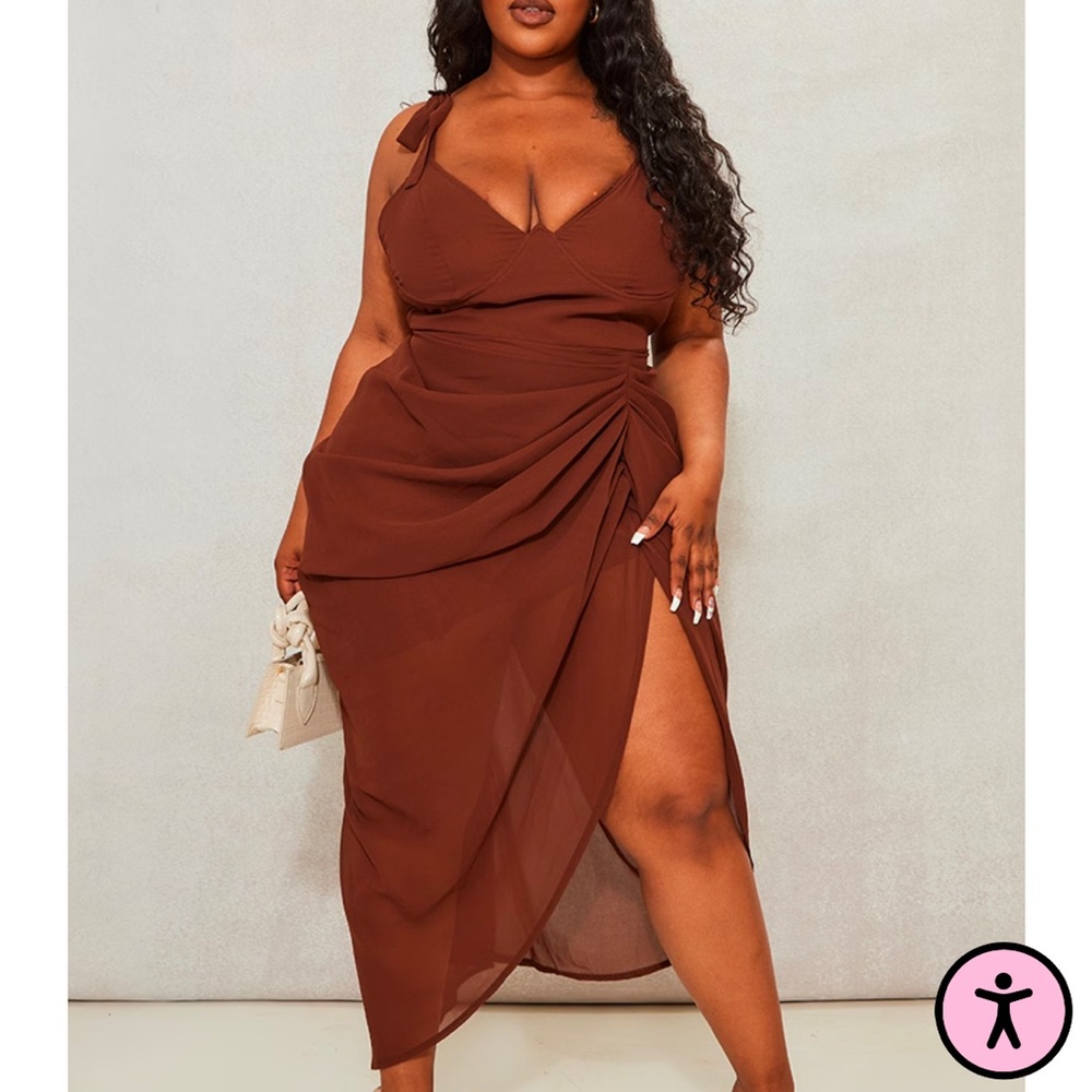Pretty Little Thing Plus Chocolate Underwire Detail Draped Midi Dress
